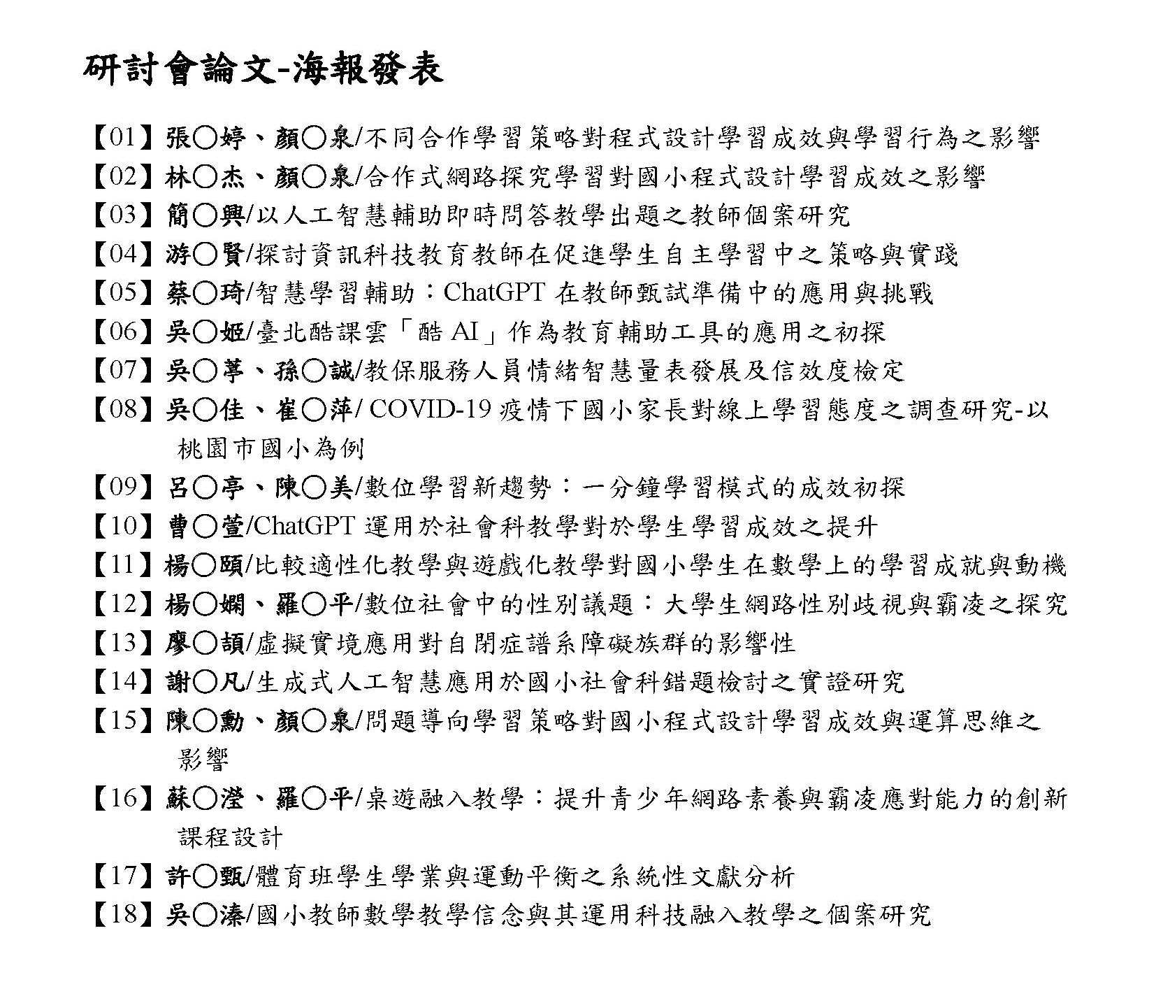 研討會論文海報發表名單1140211-123