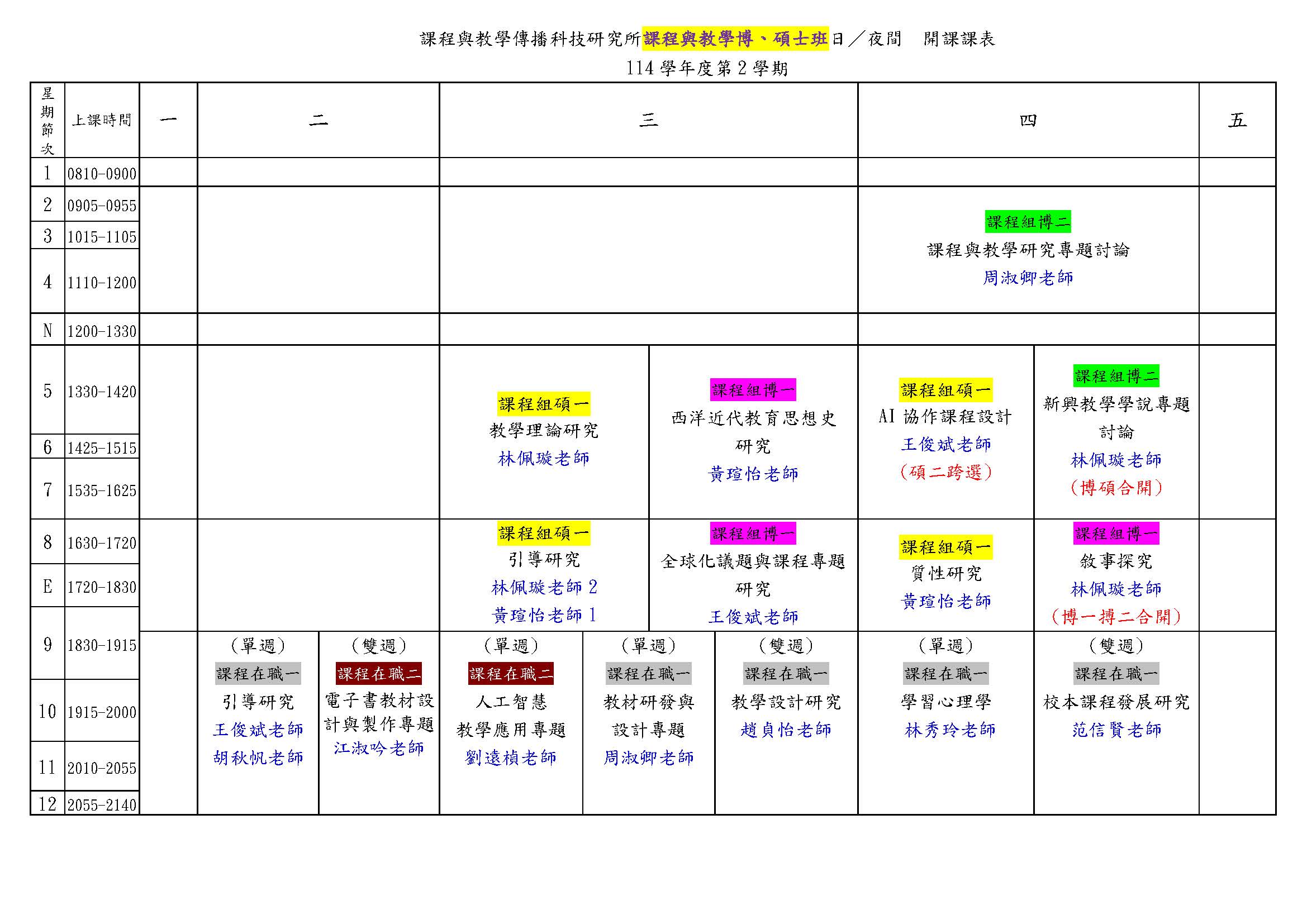 1142排课表-开会完整版(课程组)1150223